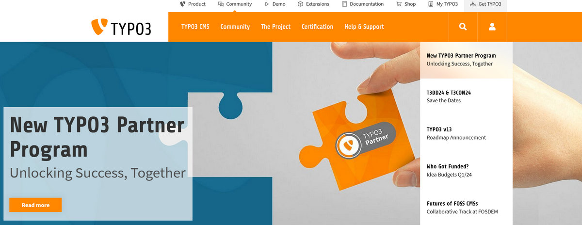TYPO3 website homepage